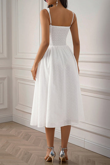 White Square Neck A Line Long Summer Dress